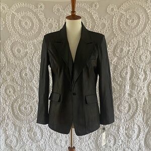CLARA SUNWOO Liquid Leather Black Tailored Blazer Jacket